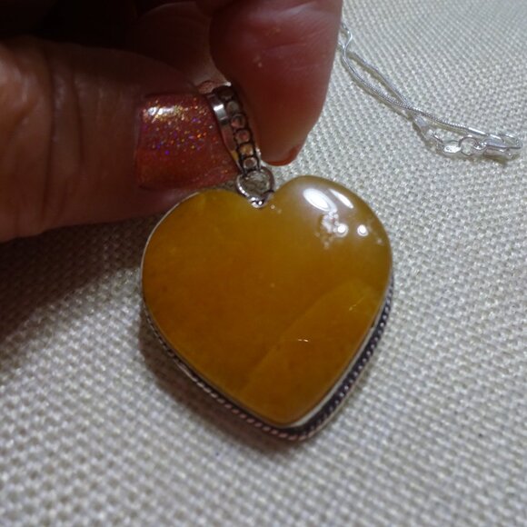 Natural YELLOW AGATE Handmade Sterling 925 Handmade Pendant/Chain #312C - Picture 3 of 3